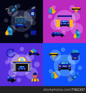 Vector banners poster set of concept illustrations with car wash flat icons. Vector banners set of concept illustrations with car wash