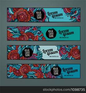 Vector banners template set with doodles floral theme. Vector banners template set