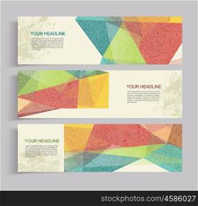 Vector banners with abstract vintage polygonal background. Geometric pattern.