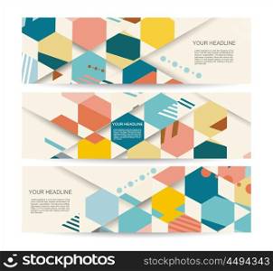 Vector banners with abstract vintage polygonal hexagon background. Geometric pattern.