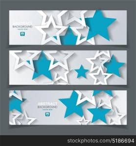 Vector banners with background from white and blue paper stars.