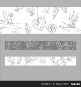 Vector banners with Hand drawn tropical flowers.