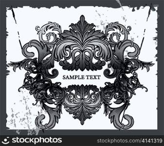 vector baroque floral frame with grunge background