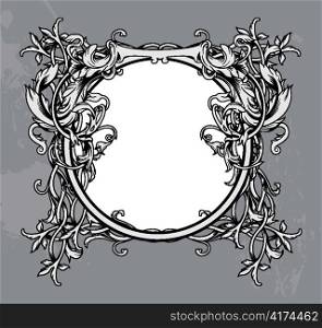 vector baroque floral frame with grunge background