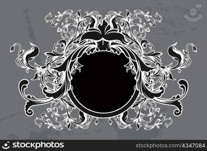 vector baroque floral frame with grunge background