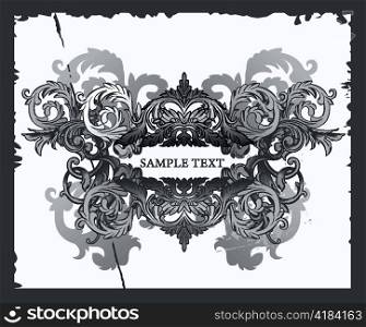 vector baroque floral with grunge background