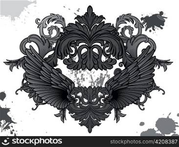 vector baroque floral with grunge background