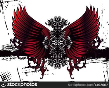 vector baroque floral with wings and grunge background