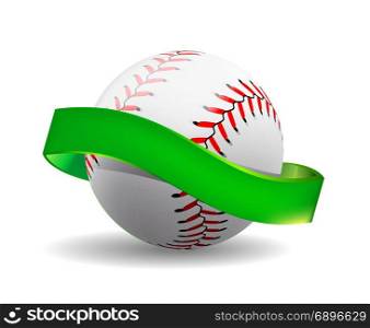 Vector baseball on white background with green ribbon.. Baseball on white background with green ribbon. Vector illustration