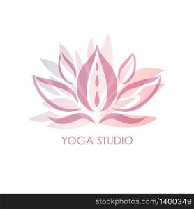 Vector beauty business logo design template. Pink hand drawn lotus flower isolated on white background. Spa salon, beauty or yoga studio concept.. Vector beauty business design template - pink hand drawn lotus