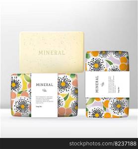 Vector Beauty or Skincare Soap Bar with Floral Pattern Print Wrapping Paper Packaging.