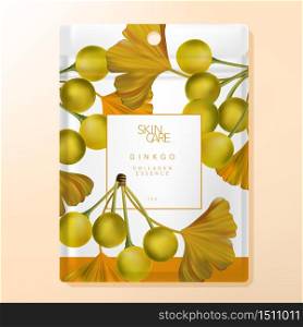 Vector Beauty, Skin Care or Body Care Ginkgo Face Mask Packet Packaging.