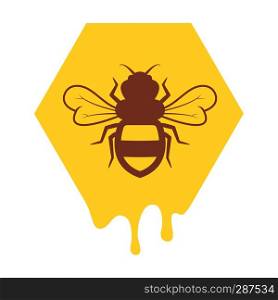 vector bee and honeycomb icon isolated on white background.flat bumblebee logo cartoon. honey bee illustration