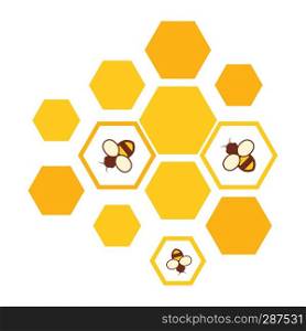 vector bees and honeycomb icon isolated on white background.flat bumblebee logo cartoon. honey bee illustration