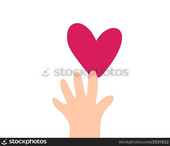 Vector Beige child hand takes red heart logo icon. Encourage donate. Concept idea of donation and help. Stop war in Ukraine.. Vector Beige child hand takes red heart logo icon. Encourage donate. Concept idea of donation and help. Stop war in Ukraine