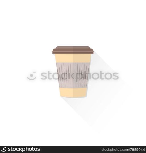 vector beige color paper coffee cup with cap flat design isolated illustration on white background with shadow &#xA;