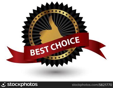 Vector best choice label with red ribbon.