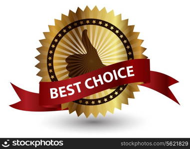 Vector best choice label with red ribbon.