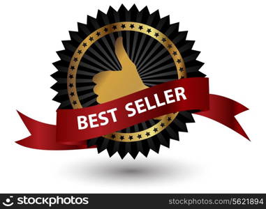 Vector Best Seller label with red ribbon.