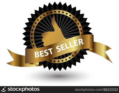 Vector Best Seller label with red ribbon.