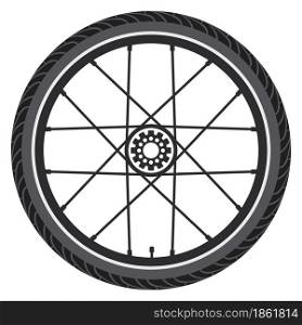 vector bicycle wheel isolated on white background. illustration of bike rubber tyre, spokes and gear. bike cycle sport icon or symbol.
