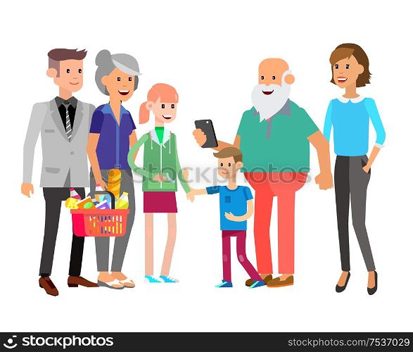 Vector big family people character with kids. Detailed illustration. Vector big family people character with kids. Detailed