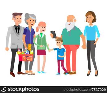 Vector big family people character with kids. Detailed illustration. Vector big family people character with kids. Detailed