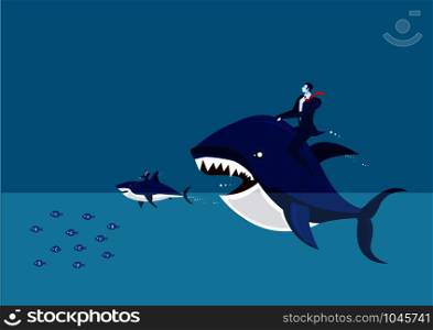 Vector - Big fish with dollar sign eating many small ones.
