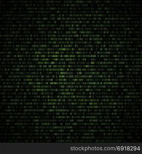 vector binary code abstract background. vector green color volumetric binary code decorative abstract dark background