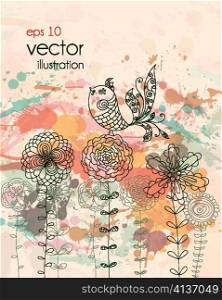 vector bird on floral