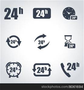 Vector black 24 hours icon set. 24 hours Icon Object, 24 hours Icon Picture, 24 hours Icon Image, 24 hours Icon Graphic, 24 hours Icon JPG, 24 hours Icon EPS, 24 hours Icon AI - stock vector