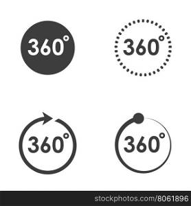 Vector black 360 Degrees icons set. Vector black 360 Degrees icons set on white background. Geometry math symbol. Full rotation