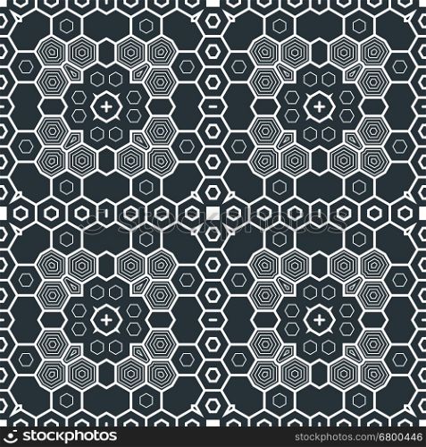 vector black abstract geometric monochrome futuristic hexagonal seamless decoration pattern&#xA;