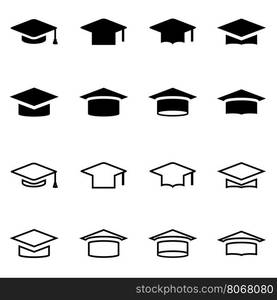 Vector black academic cap icon set. Vector black academic cap icon set on white background