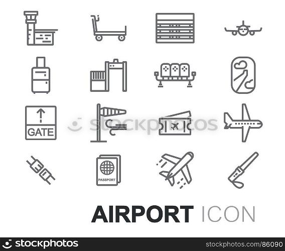 Vector black airport icons set. Vector black airport icons set on white background