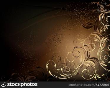 Vector black and gold floral background with pattern