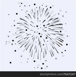 vector black and white background decoration of pyrotechnics fireworks with stars and sparkles