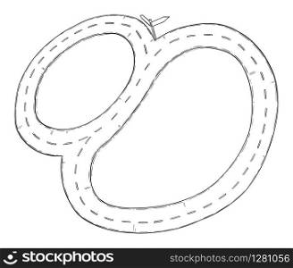 Vector black and white conceptual business drawing or illustration of fork in the road or crossroad,moving in circle, no decision or real options to choose from.. Vector Conceptual Business Illustration or Drawing of Crossroad or Fork in the Road, Moving in Circle, No Options to Choose From