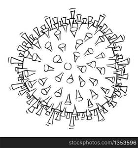 Vector black and white conceptual drawing, illustration or design of coronavirus covid-19 .. Vector Illustration, Drawing or Design of Coronavirus Covid-19