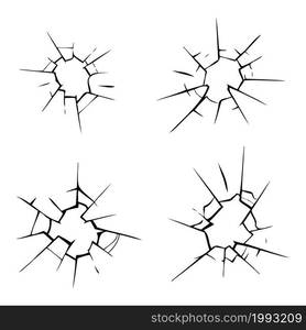 vector black and white crack in ice or wall. cracks in glass or earth backgrounds collection