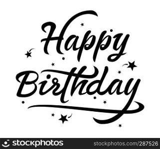 vector black and white happy birthday text. greeting card lettering design. birthday background illustration typography. wishing happy birthday handwritten text