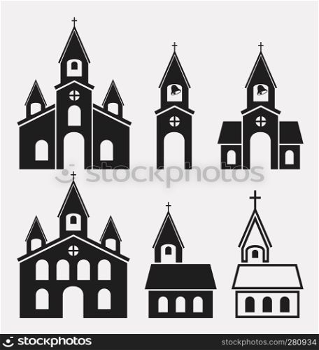 vector black and white icons of church buildings