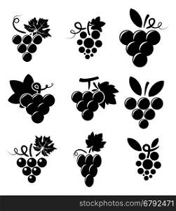vector black and white icons of grapes