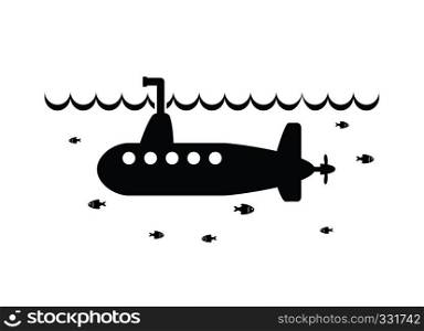 vector black and white illustration of submarine
