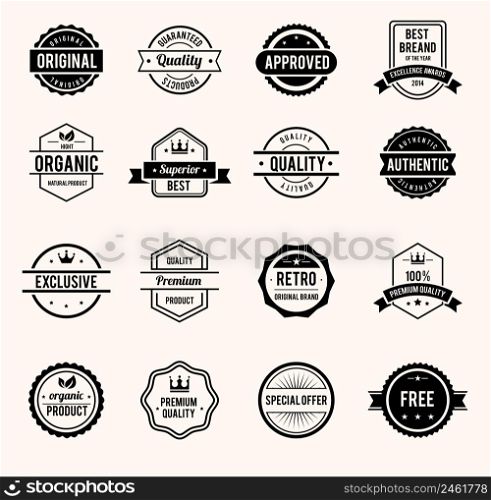Vector Black and White Retro Stamps and Badges Isolated on White Background