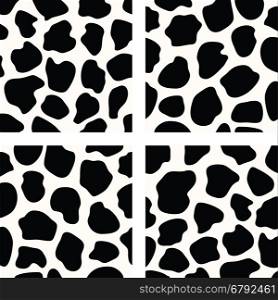 vector black and white set of seamless cow skin patterns