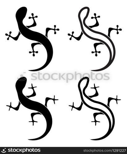 vector black and white silhouettes of lizard. icons of gecko reptile