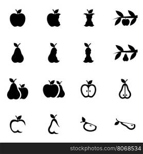 Vector black apple and pear icon set. Vector black apple and pear icon set on white background