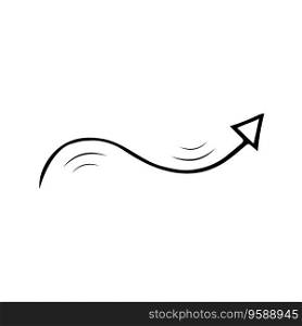 Vector black arrow doodle style isolated icon on white background. Curved wave pointer design element. Navigation sign. Layout brush arrow.. Vector black arrow doodle isolated icon on white background. Curved wave pointer design element.