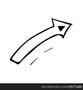 Vector black arrow doodle style isolated icon on white background. Hand drawn pointer design element. Navigation sign. Layout brush arrow.. Vector black arrow doodle isolated icon on white background. Hand drawn pointer design element.